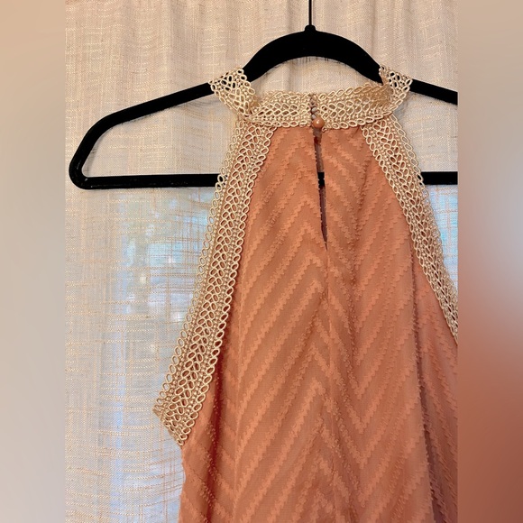 Lace Halter Peach Tank Top Blouse with Keyhole Closing on back. - Picture 3 of 8